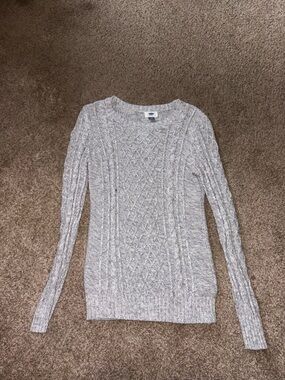 Old Navy Heather Gray Cable Knit Crewneck Sweater